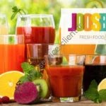 Logo officiel Joosbayoo entouré de fruits et de jus